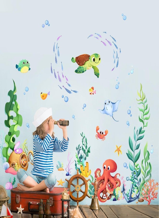 Supzone Under The Sea Wall Decals Ocean Fish Seaweed Sea Turtle Octopuses Wall Stickers for Kids Toddlers Bedroom Living Room Baby Nursery Wall Decor - Image 2