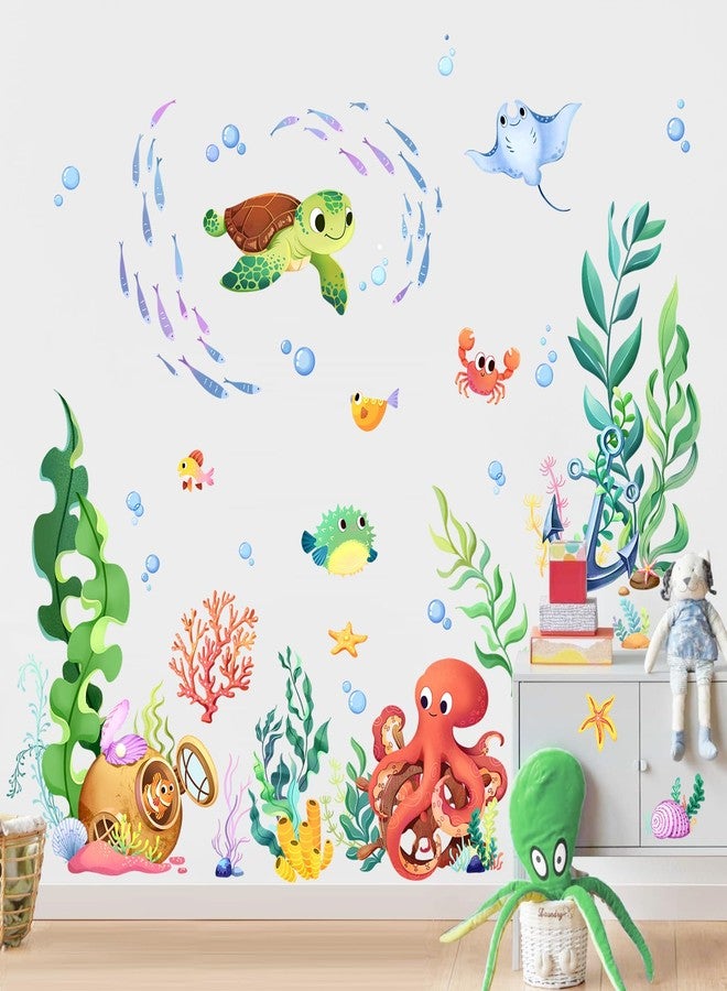 Supzone Under The Sea Wall Decals Ocean Fish Seaweed Sea Turtle Octopuses Wall Stickers for Kids Toddlers Bedroom Living Room Baby Nursery Wall Decor - Image 1