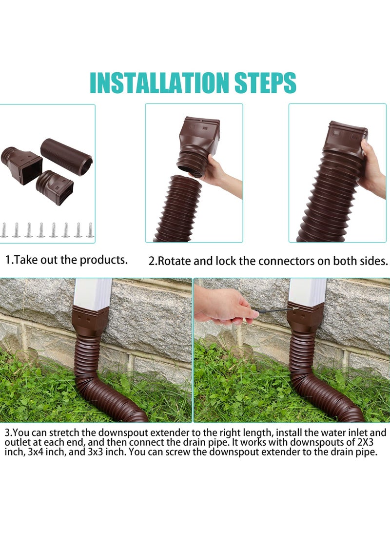 Y&D 2Pcs Rain Gutter Downspout Extensions, Drain Extender Diverter Extendable from 21 to 58 inches, Extension for Most Residential Downspouts (Brown)  - Image 4