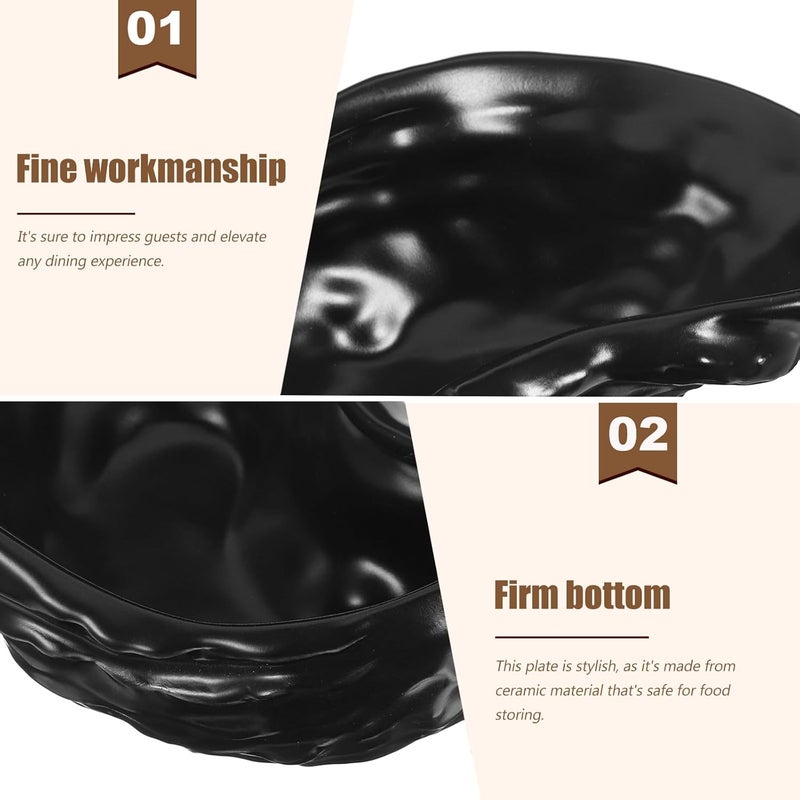 jojofuny Ceramic Oyster Shell Shaped Food Server Plate Matte Black Dessert Dish Dinnerware Appetizer Plate for Seafood and Sushi Serving - Image 3