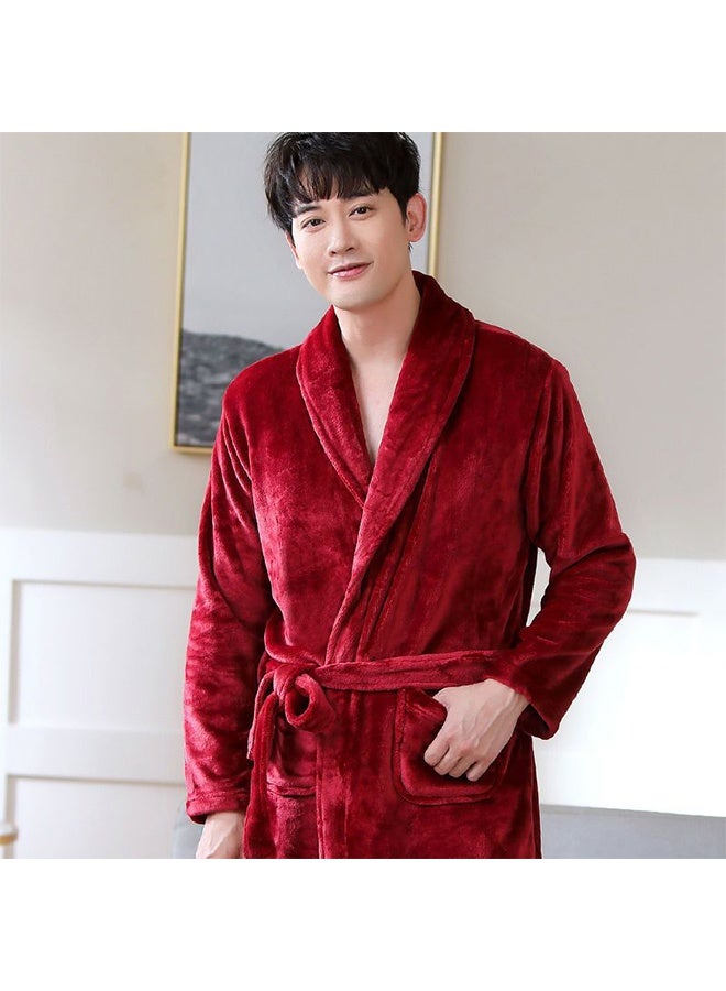 Bathrobe -  Terry Silky Soft Spa Quality Comfort - Shawl Collar & Pocket - Garnet Color - 1 Piece Garnet M - Image 5