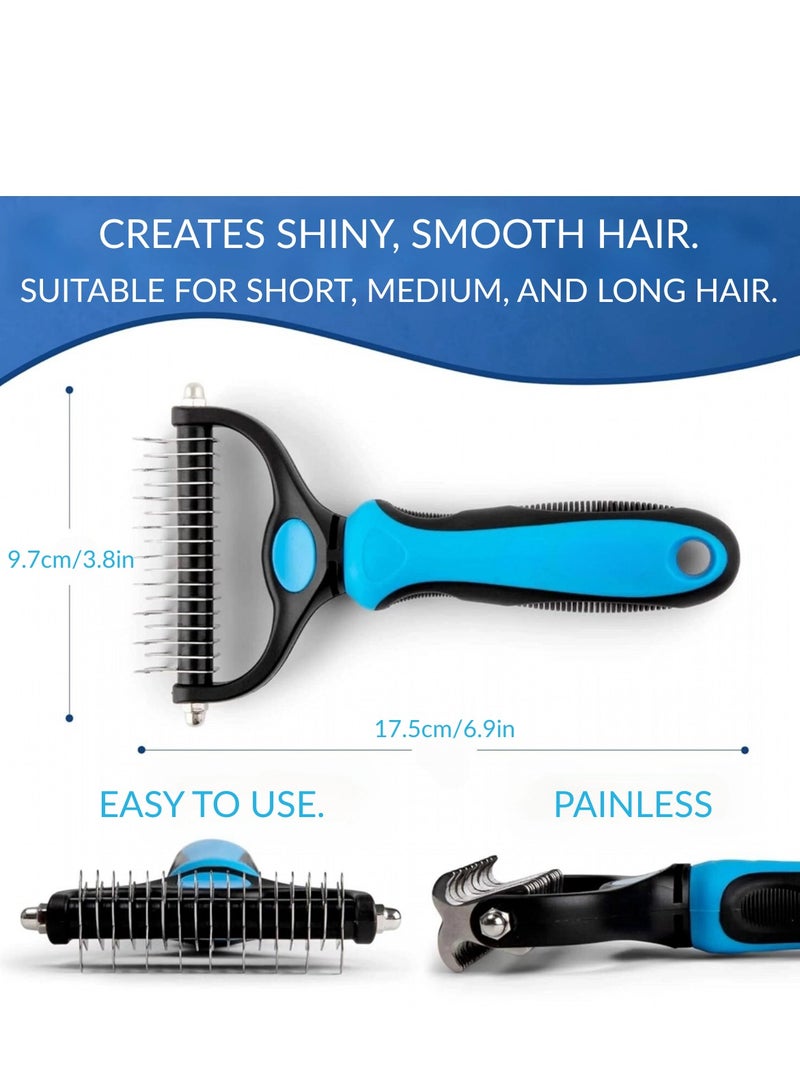 Pet Grooming Rake - Double-Sided Deshedding Dematting Tool, Undercoat Rake for Dogs & Cats, Extra-Wide Dog Grooming Brush & Deshedder Comb for Long Hair, Reduces Shedding 95%（Blue ） - Image 5