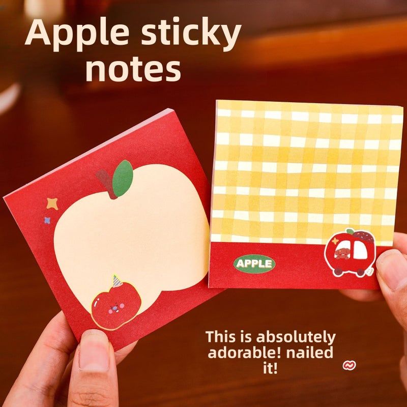 1 Pcs Animated Apple Shaped Sticky Notes Cartoon Checkered Memo Pad For Student Journal Message Book 3 15 Inch - Image 2