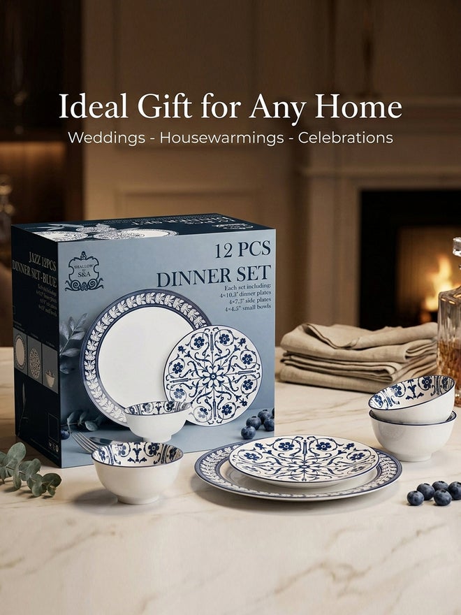 Shallow JAZY Porcelain 12-Pieces Dinnerware Set - Image 5