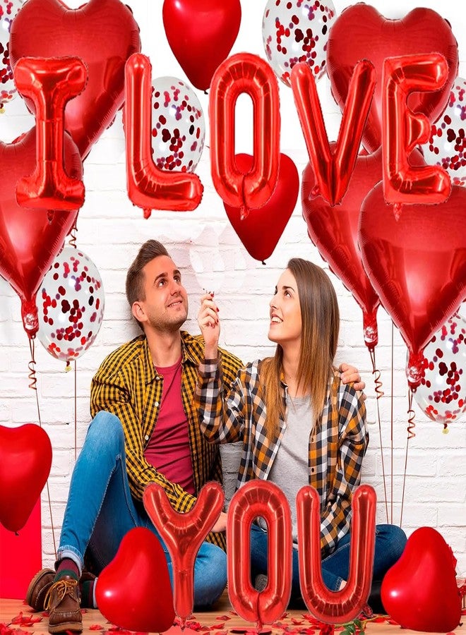 بالونات "أحبك" - زينة عيد الحب مع بالونات حمراء على شكل قلب وبالونات على شكل قلب للحبيبة أو الحبيب في ذكرى زواجهما - Image 2