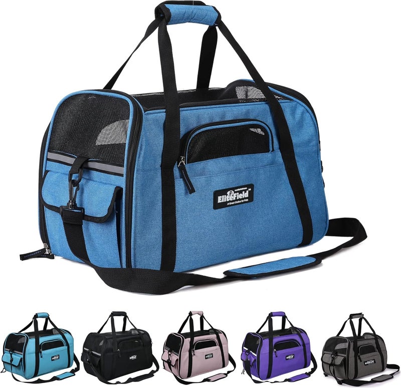 EliteField Soft Sided Pet Carrier (3 Year Warranty, Airline Approved), Multiple Sizes and Colors Available (17" L x 9" W x 12" H, Sapphire Blue) - Image 1