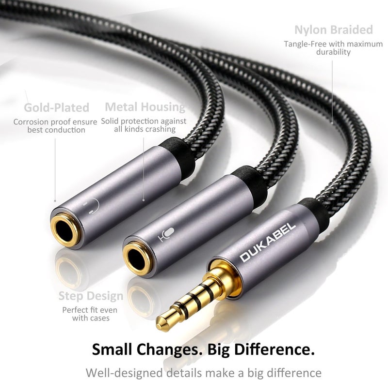 DUKABEL Headsets Splitter Adapter, 3.5mm Jack Separate Headphone & Mic Plug Adapter 3.5mm Combo Audio Adapter Cable for PS4 Gaming Headset PC Xbox One Laptop -<11inch/30CM> - Image 4