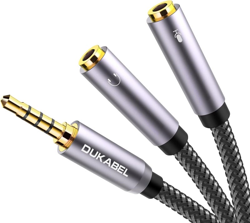 DUKABEL Headsets Splitter Adapter, 3.5mm Jack Separate Headphone & Mic Plug Adapter 3.5mm Combo Audio Adapter Cable for PS4 Gaming Headset PC Xbox One Laptop -<11inch/30CM> - Image 1