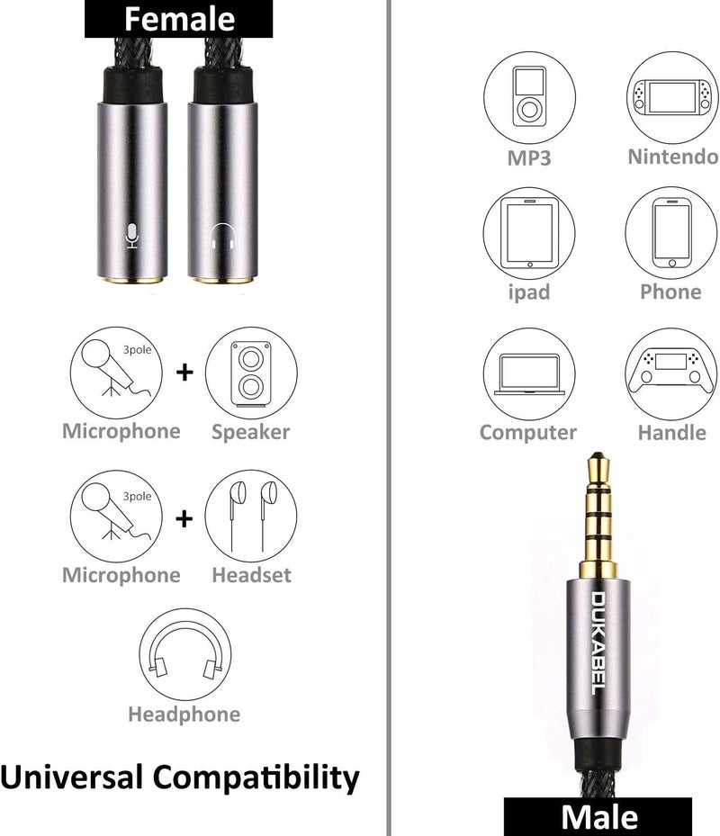 DUKABEL Headsets Splitter Adapter, 3.5mm Jack Separate Headphone & Mic Plug Adapter 3.5mm Combo Audio Adapter Cable for PS4 Gaming Headset PC Xbox One Laptop -<11inch/30CM> - Image 5