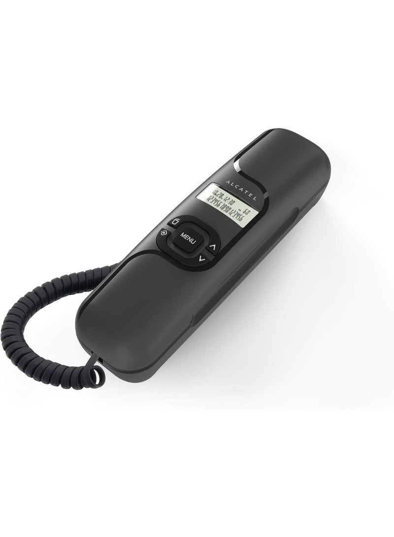 ألكاتل تليفون أرضي صغير للغاية T-16 بسلك وشاشة رقمية مع معرف متصل بحامل يثبت على الحائط من الكاتيل، أسود - Image 1