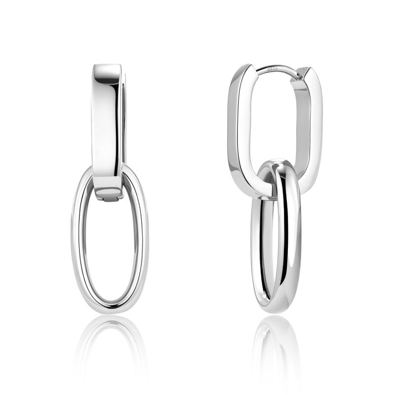 ALEXCRAFT 925 Sterling Silver Dangle Earrings For Women Trendy Drop Earring Sterling Silver Earrings Square Huggie Paperclip Dangly Silver Hoops Earrings - Image 1