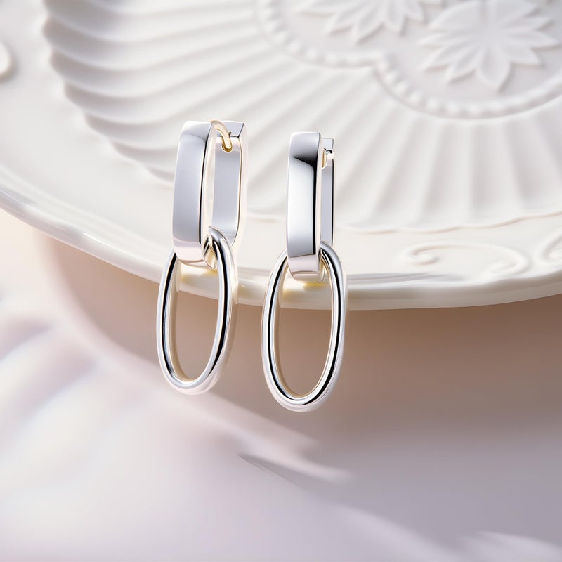 ALEXCRAFT 925 Sterling Silver Dangle Earrings For Women Trendy Drop Earring Sterling Silver Earrings Square Huggie Paperclip Dangly Silver Hoops Earrings - Image 4