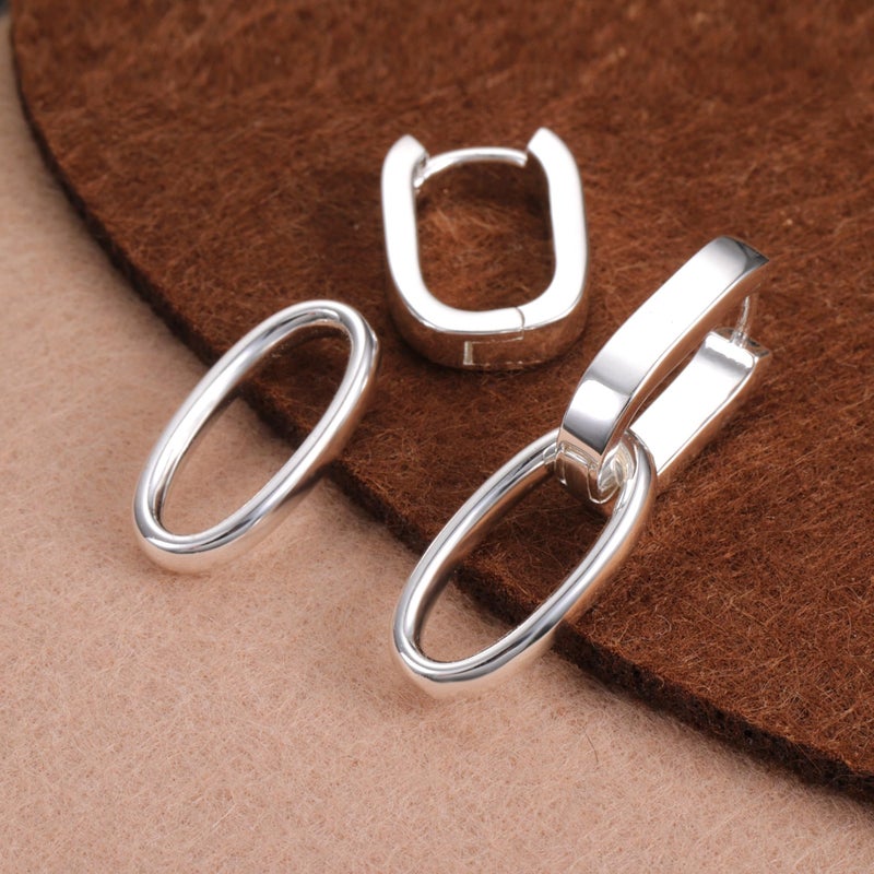 ALEXCRAFT 925 Sterling Silver Dangle Earrings For Women Trendy Drop Earring Sterling Silver Earrings Square Huggie Paperclip Dangly Silver Hoops Earrings - Image 5