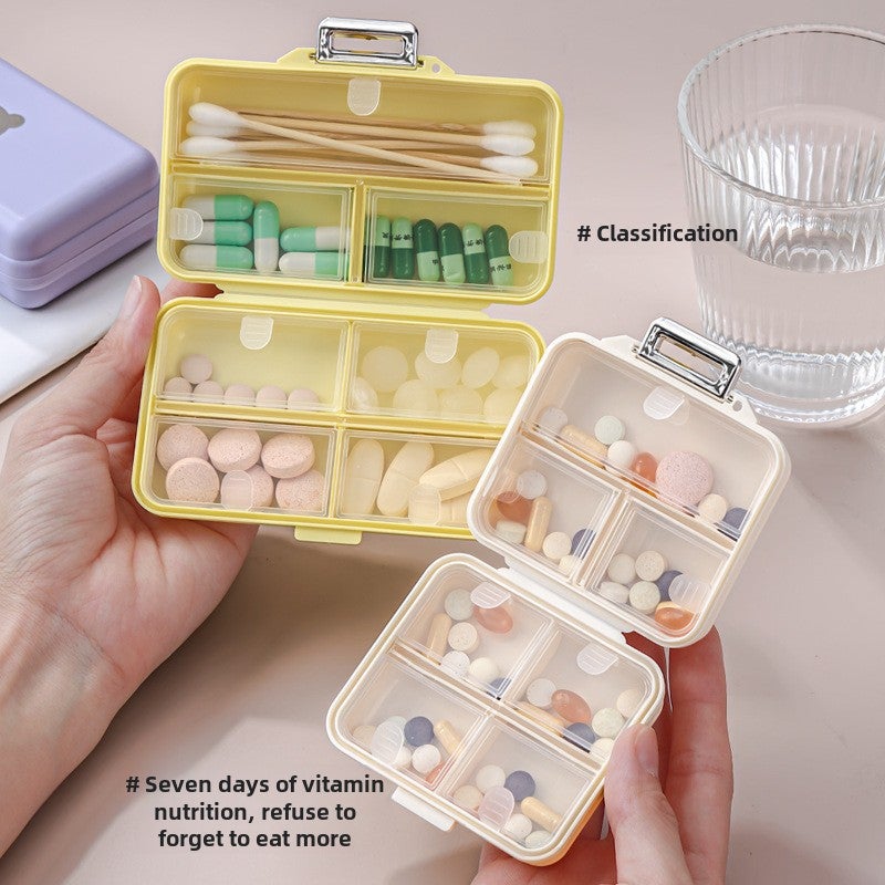 Ins Cream Wind Medicine Box Packets Portable Outdoor Dopamine Seven-Day Medicine Pills Jewelry Sealed Storage Box(S1019 Pills Box-Yellow) - Image 3