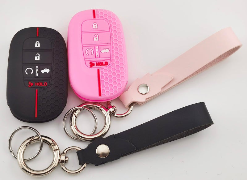 RUNZUIE 2Pcs 5 Buttons Silicone Smart Key Fob Cover for 2022 2023 2024 Honda Accord Civic Pilot HRV CRV Sport SI EX EXL Touring BlackPink