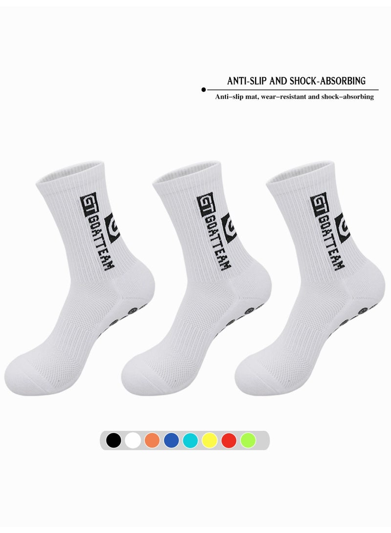 (3 PAIRS) GOATTEAM White Non-Slip Grip Socks for Football & Running | Anti-Blister Compression Training Gear | Wicking & Shock-Absorbing - Image 1