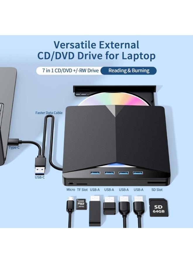 الخارجية سد / دفد محرك لأجهزة الكمبيوتر المحمولة ، 7 في 1 مشغل دفد ، أوسب 3.0 المحمولة الموقد لأجهزة الكمبيوتر المحمولة ، مع سد / تف قارئ بطاقة و 4 ميناء أوسب هاب ، متوافق مع ويندوز ، ماك أوس ، لينكس (7 في 1)