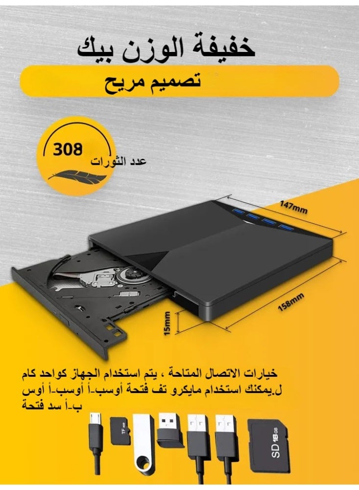 الخارجية سد / دفد محرك لأجهزة الكمبيوتر المحمولة ، 7 في 1 مشغل دفد ، أوسب 3.0 المحمولة الموقد لأجهزة الكمبيوتر المحمولة ، مع سد / تف قارئ بطاقة و 4 ميناء أوسب هاب ، متوافق مع ويندوز ، ماك أوس ، لينكس (7 في 1)