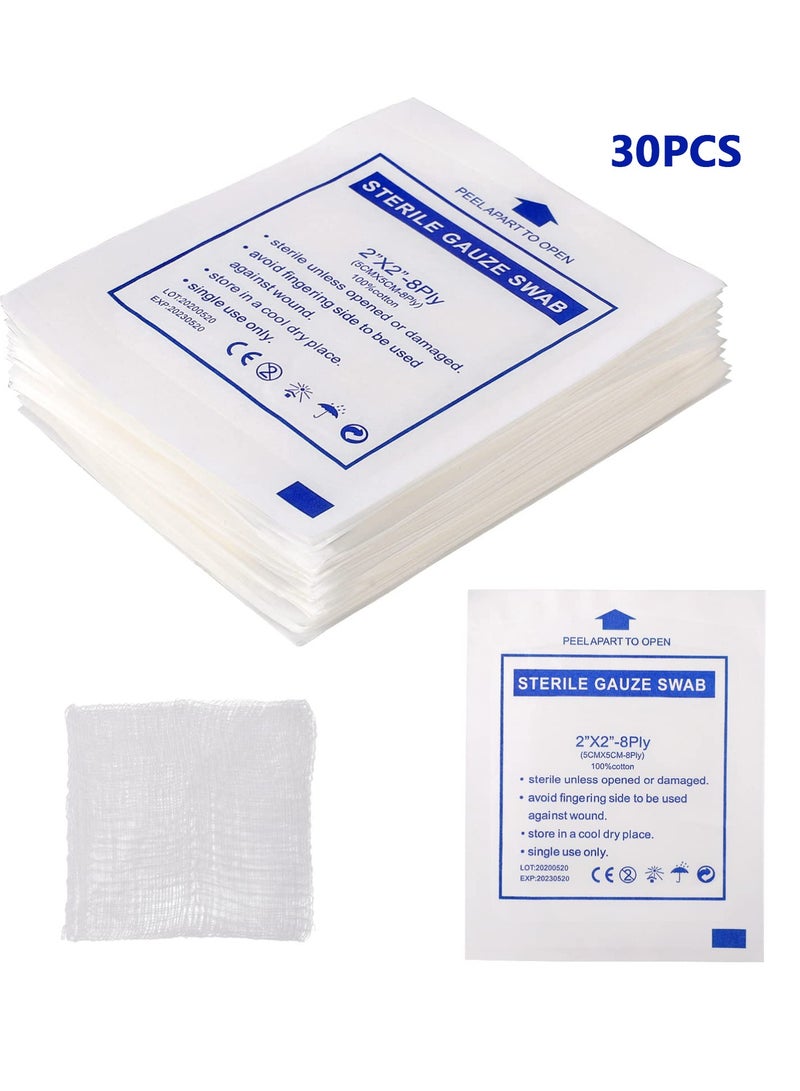 VIUAUAX 30pcs Gauze Pads Disposable Sterile Cotton Gauze Swabs Individually Wrapped Wound Care Dressing Gauzes for First Aid  - Image 1