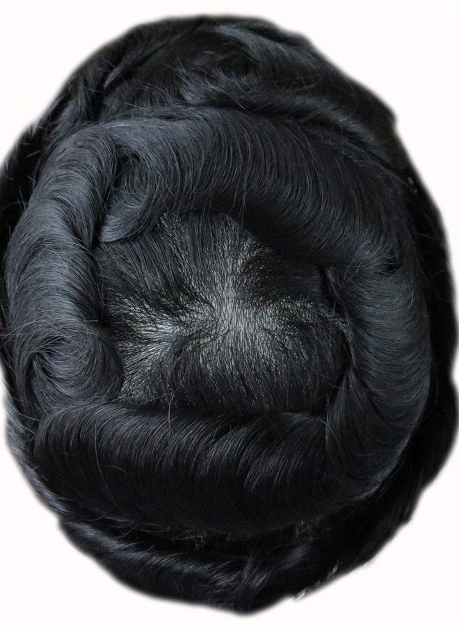 Hair Nature - Toupee for Men, Human Hair Replacement Systems, 0.03mm Ultra Thin Skin V-looped Jet Black Hair Pieces #1 - Image 1