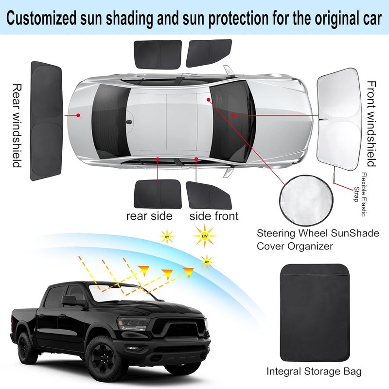 TINGLU Window Shades for Dodge RAM 1500 (2019-2025) - 6PCS Sun Shade Kit - Image 3