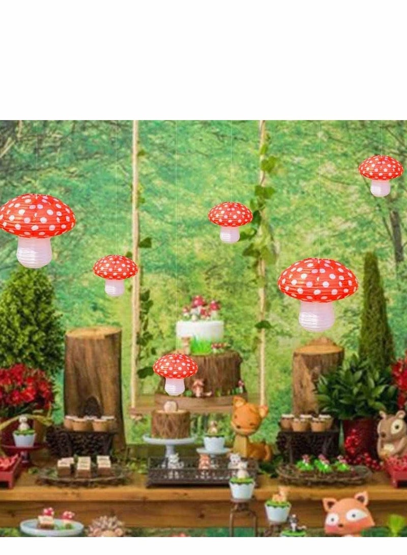 SYOSI 3 قطع مصابيح ورقية بشكل الفطر الكبير 3D مزينة بمدقة خلفية للإضاءة لمط主题 غابة الغابة لعيد ميلاد الزينة معلقة, دش جنّي لطفل حضانة حديقة (أحمر) - Image 4