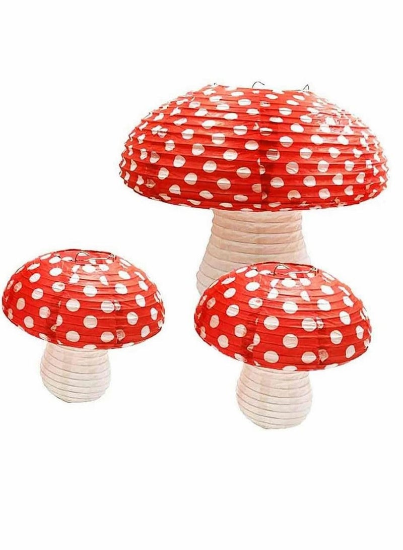 SYOSI 3 قطع مصابيح ورقية بشكل الفطر الكبير 3D مزينة بمدقة خلفية للإضاءة لمط主题 غابة الغابة لعيد ميلاد الزينة معلقة, دش جنّي لطفل حضانة حديقة (أحمر) - Image 1