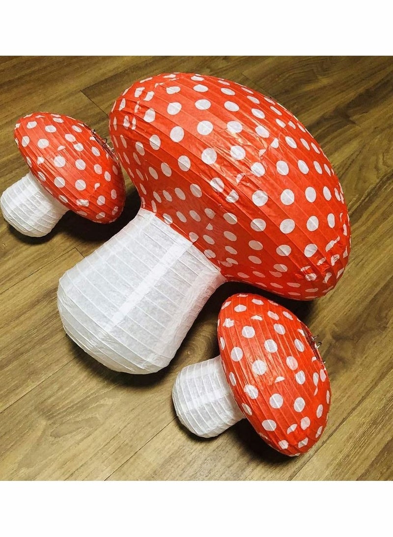 SYOSI 3 قطع مصابيح ورقية بشكل الفطر الكبير 3D مزينة بمدقة خلفية للإضاءة لمط主题 غابة الغابة لعيد ميلاد الزينة معلقة, دش جنّي لطفل حضانة حديقة (أحمر) - Image 5