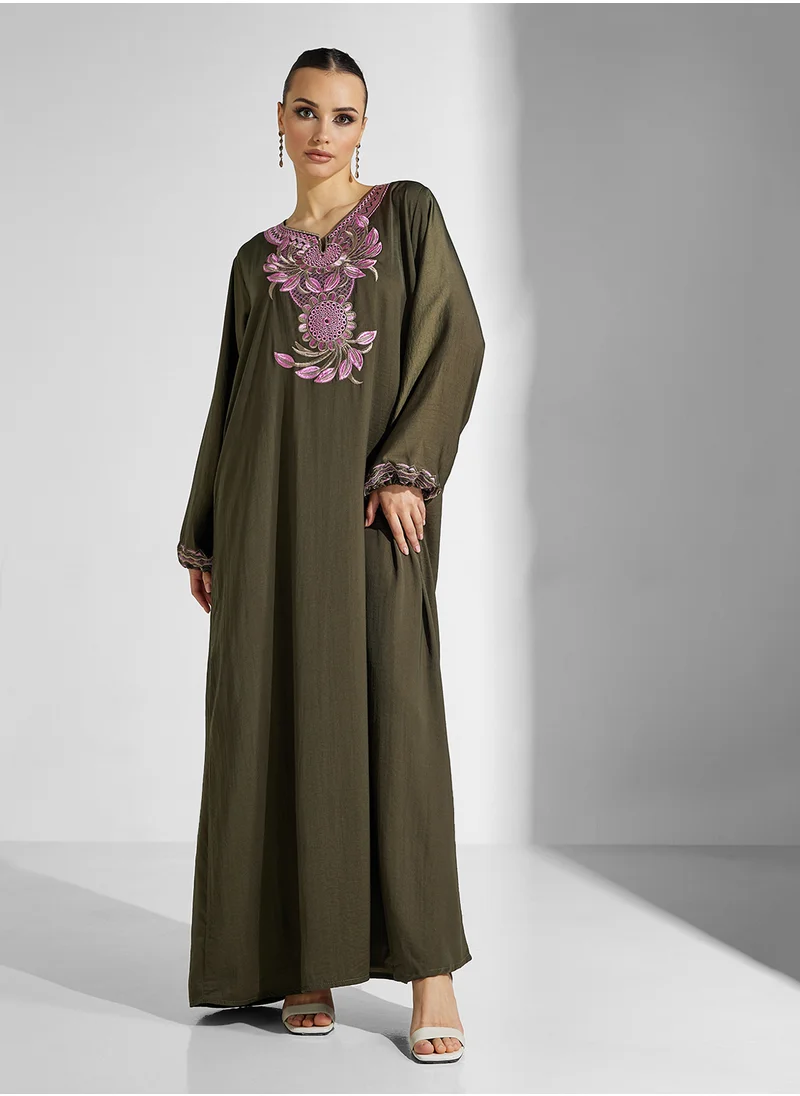 hayas closet Embroidered Jalabiya with Belt