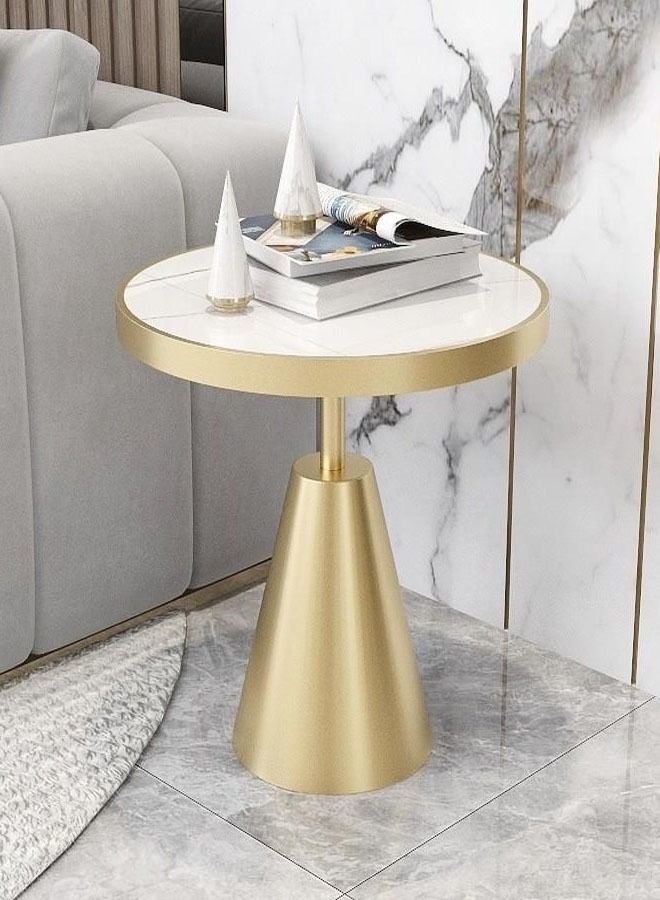 fashionhome Marble Coffee Table Round Sofa Side Table with Metal Base Gilded Frame Home Decoration Suitable for Living Room, Bedroom, Balcony 50 x 60 Centimeter  - Image 1