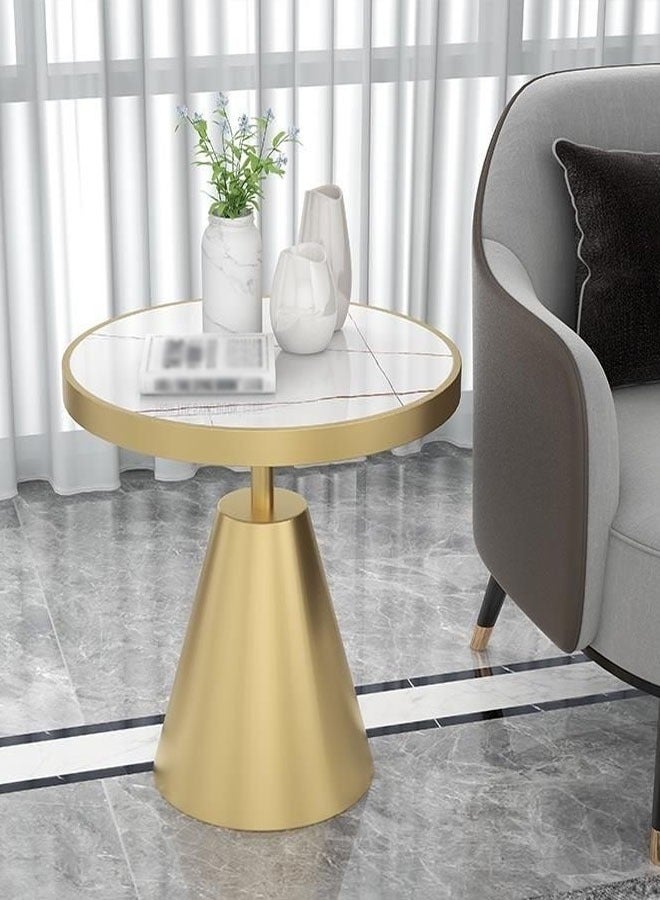 fashionhome Marble Coffee Table Round Sofa Side Table with Metal Base Gilded Frame Home Decoration Suitable for Living Room, Bedroom, Balcony 50 x 60 Centimeter  - Image 4
