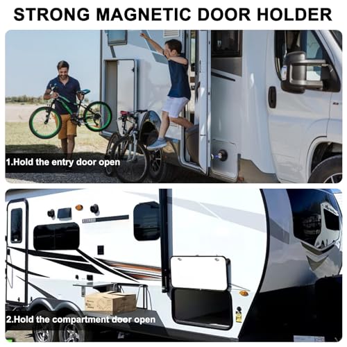 SUNCARACCL Magnetic RV Door Holder Baggage Door Catch for RV, Camper to Keep Door Open,Trailer Door Stopper with Adhesives and Screws,RV Accessories for Outside (Black,2 Pack) - Image 4