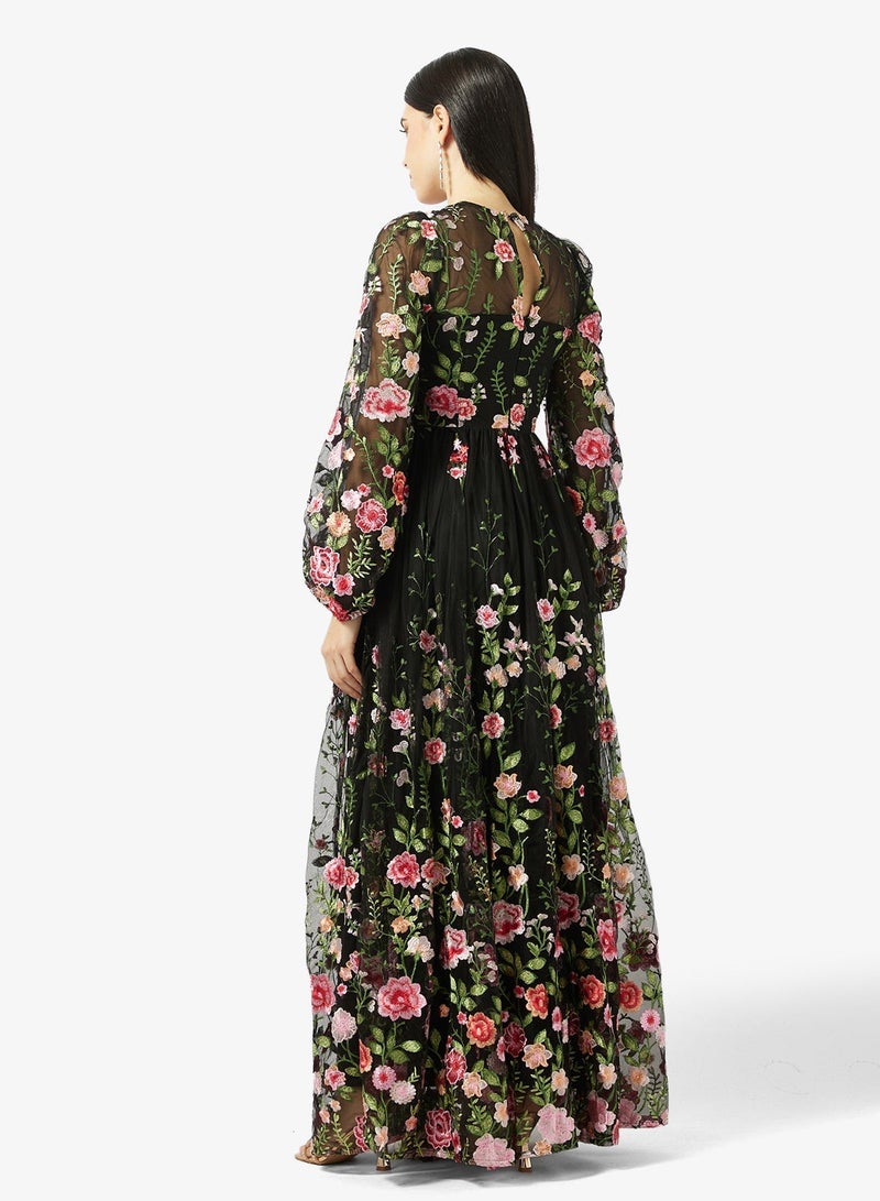 مايا فستان ماكسي بأكمام منفوشة مطرزة - Image 2