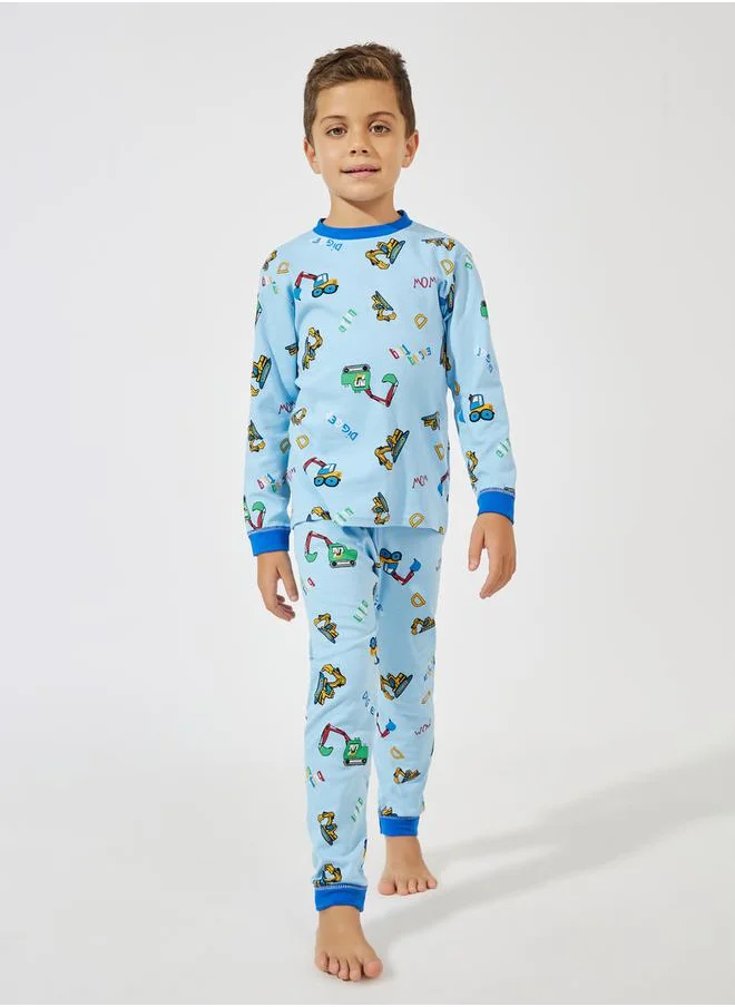 Styli Cartoon Printed Cotton Long Sleeve T-Shirt & Pyjama Set