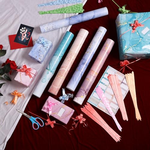 Suffix Retail-10 Pcs Gift Wrapping Paper Sheets With Gift Ribbons & Gift Nametag Stickers 10 Pcs For Gift Wrapping Paper Sheets-19 X 28 Inches(Multi) - Image 5