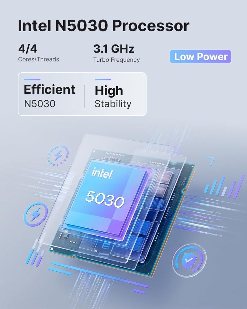 NiPoGi AK1PLUS كمبيوتر مصغر، مع معالج Intel N5030 ونظام ويندوز 11 برو وذاكرة RAM سعة 12 جيجابايت وقرص SSD سعة 256 جيجابايت (4 أنوية/4 خيوط، بسرعة تصل إلى 3.1 جيجاهرتز)، ومنفذ HDMI مع دعم شاشة مزدوجة بدقة 4K فائقة الوضوح، وواي فاي 5 / بلوتوث 4.2 - Image 4