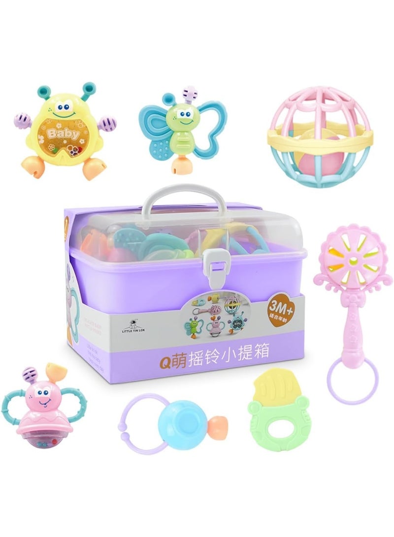 Baby Rattle & Teether Sensory Play Set (7 Pieces) - Safe & Stimulating Toys for Infant Development - Image 1