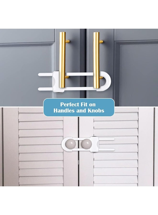 Modacraft 12 Packs Baby Proofing Sliding Cabinet Locks U-Shaped Child Safety Latches Adjustable White Locks for Handles Knobs Drawers Closet Cupboard - Image 5
