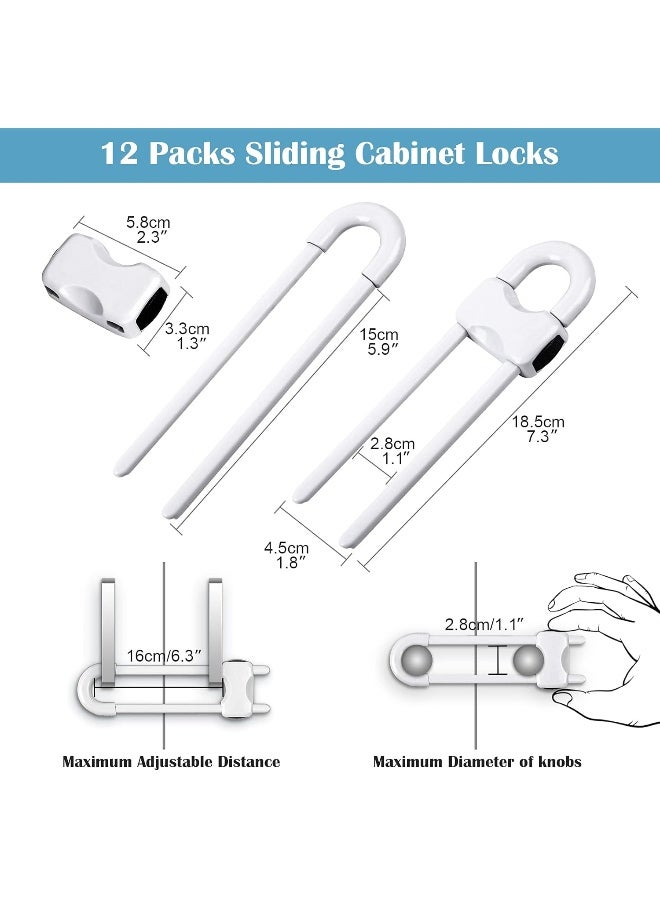 Modacraft 12 Packs Baby Proofing Sliding Cabinet Locks U-Shaped Child Safety Latches Adjustable White Locks for Handles Knobs Drawers Closet Cupboard - Image 3