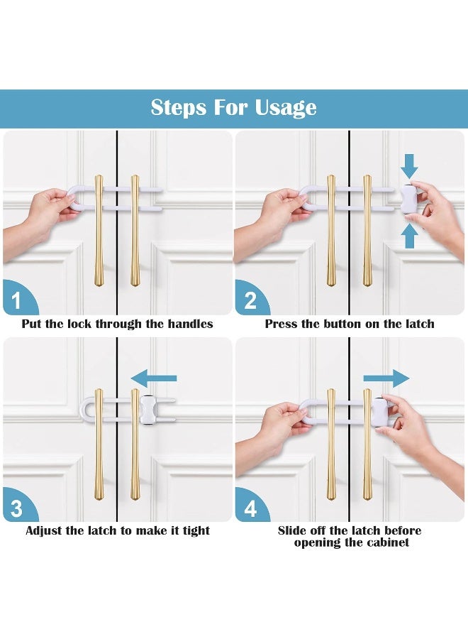 Modacraft 12 Packs Baby Proofing Sliding Cabinet Locks U-Shaped Child Safety Latches Adjustable White Locks for Handles Knobs Drawers Closet Cupboard - Image 4