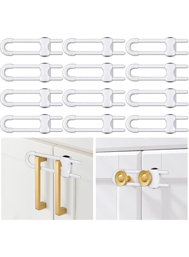 Modacraft 12 Packs Baby Proofing Sliding Cabinet Locks U-Shaped Child Safety Latches Adjustable White Locks for Handles Knobs Drawers Closet Cupboard - Image 1