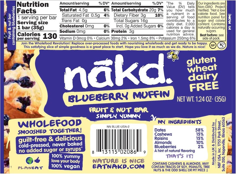 Nakd بار ناكد، مافن التوت الأزرق، فواكه ومكسرات خام، خالي من الجلوتين، نباتي، 18 قطعة - Image 2