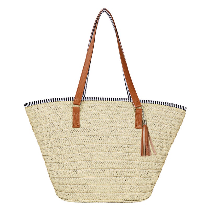 Youjaree Womens Large Straw Shoulder Bag Beach Tote Handbag Purse with Tassel for Summer - Image 1