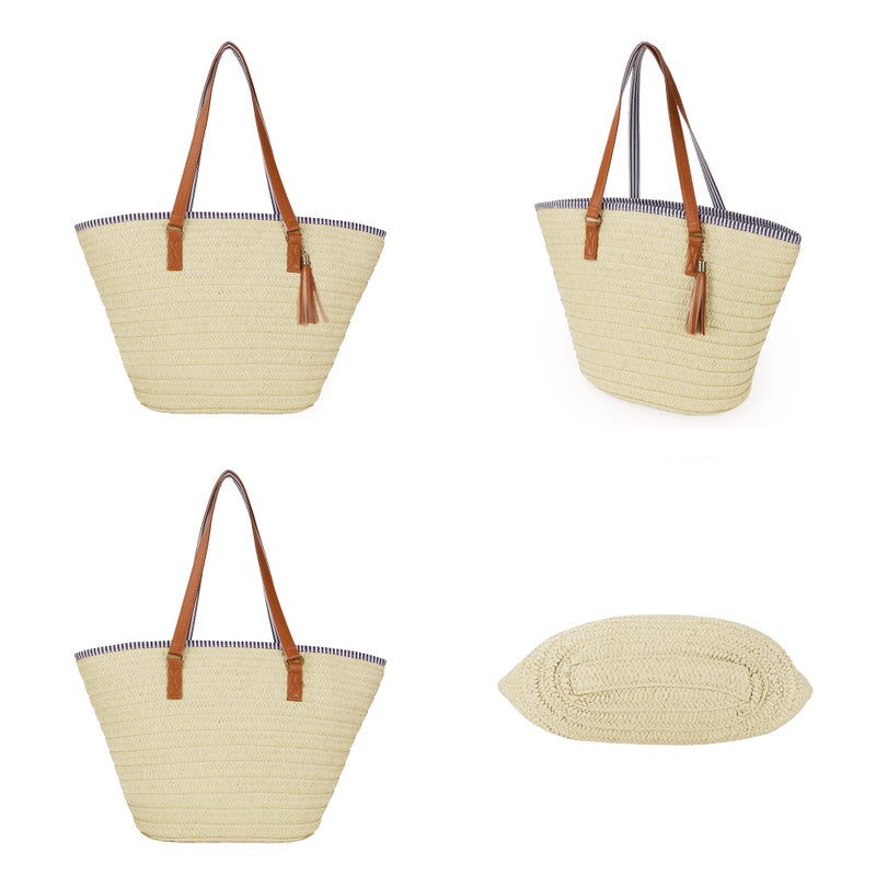 Youjaree Womens Large Straw Shoulder Bag Beach Tote Handbag Purse with Tassel for Summer - Image 3