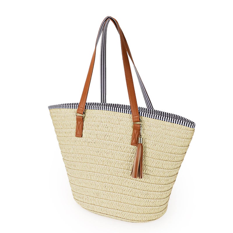 Youjaree Womens Large Straw Shoulder Bag Beach Tote Handbag Purse with Tassel for Summer - Image 2