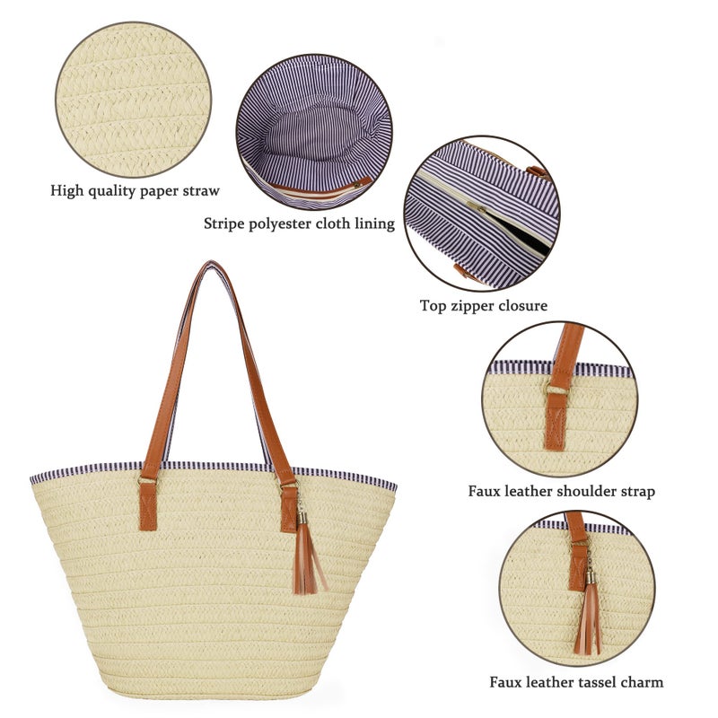 Youjaree Womens Large Straw Shoulder Bag Beach Tote Handbag Purse with Tassel for Summer - Image 5