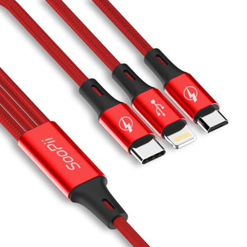 SOOPII 3 in 1 Multi USB Charging Data Cable for Car, Office, Traveling and Home - 1.2 Meter Long, 2.1 A Output, Charges 3 Phone at Same time(Compatible with Apple iPhone, Micro and C Type) - Image 3