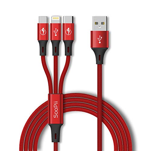 SOOPII 3 in 1 Multi USB Charging Data Cable for Car, Office, Traveling and Home - 1.2 Meter Long, 2.1 A Output, Charges 3 Phone at Same time(Compatible with Apple iPhone, Micro and C Type) - Image 1