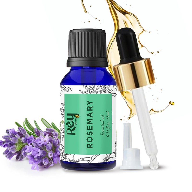 Rey Naturals Rey Naturals Pure Rosemary Essential Oil For Hair Growth Hairfall Control Dandruff Skin Non Greasy Rosemary Oil for Skin Body and Shiny Soft Hair Hair Oil For Women Men 15ml - Image 1