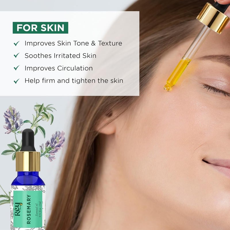 Rey Naturals Rey Naturals Pure Rosemary Essential Oil For Hair Growth Hairfall Control Dandruff Skin Non Greasy Rosemary Oil for Skin Body and Shiny Soft Hair Hair Oil For Women Men 15ml - Image 5